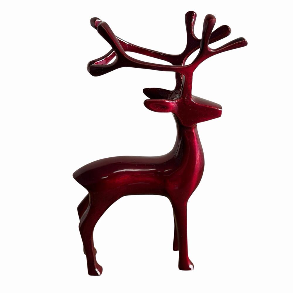Modern Metallic Red Reindeer Deer Figurine Sculpture Holiday Decor Christmas